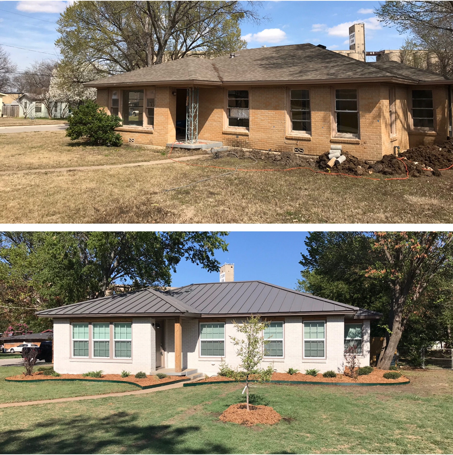 before and after repair of the house exterior